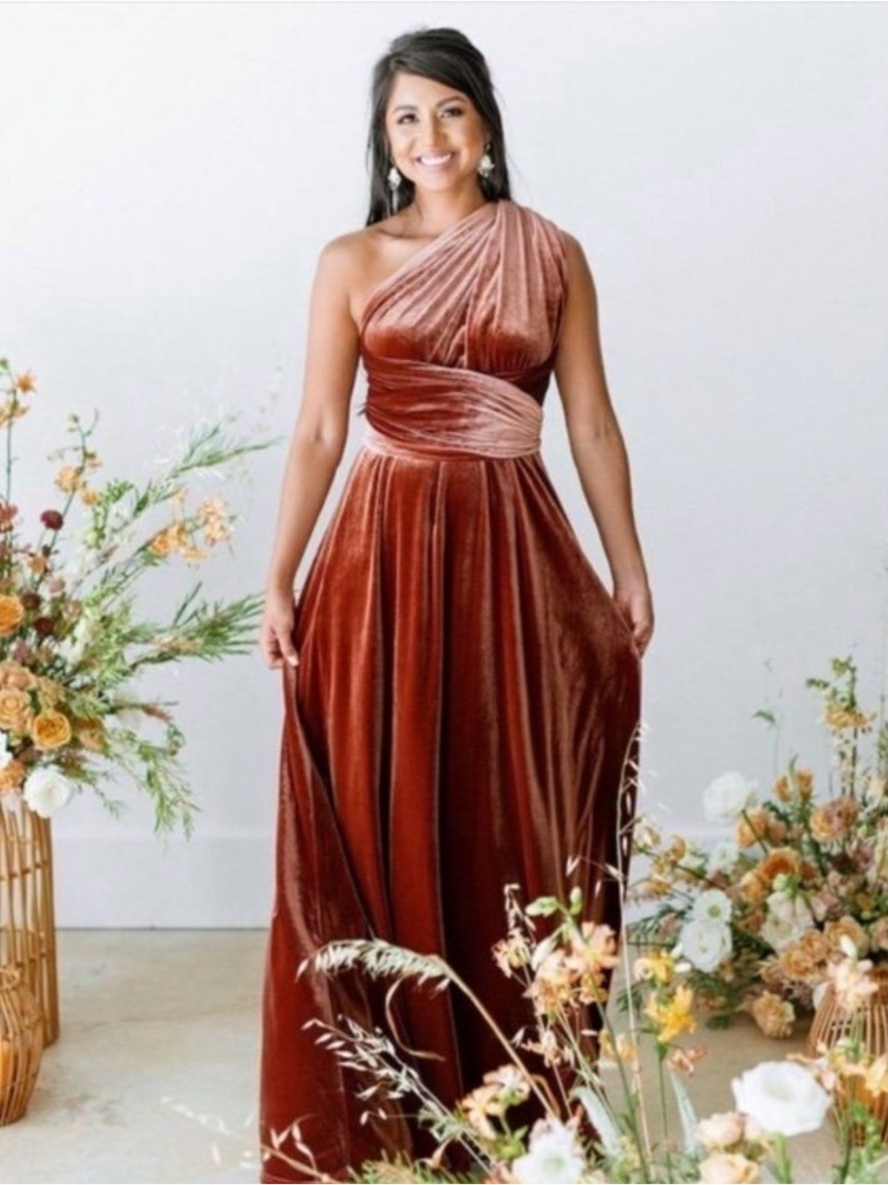 Revelry Velvet Convertible Infinity Bridesmaid Maxi Dress Rust Terracotta Size S
